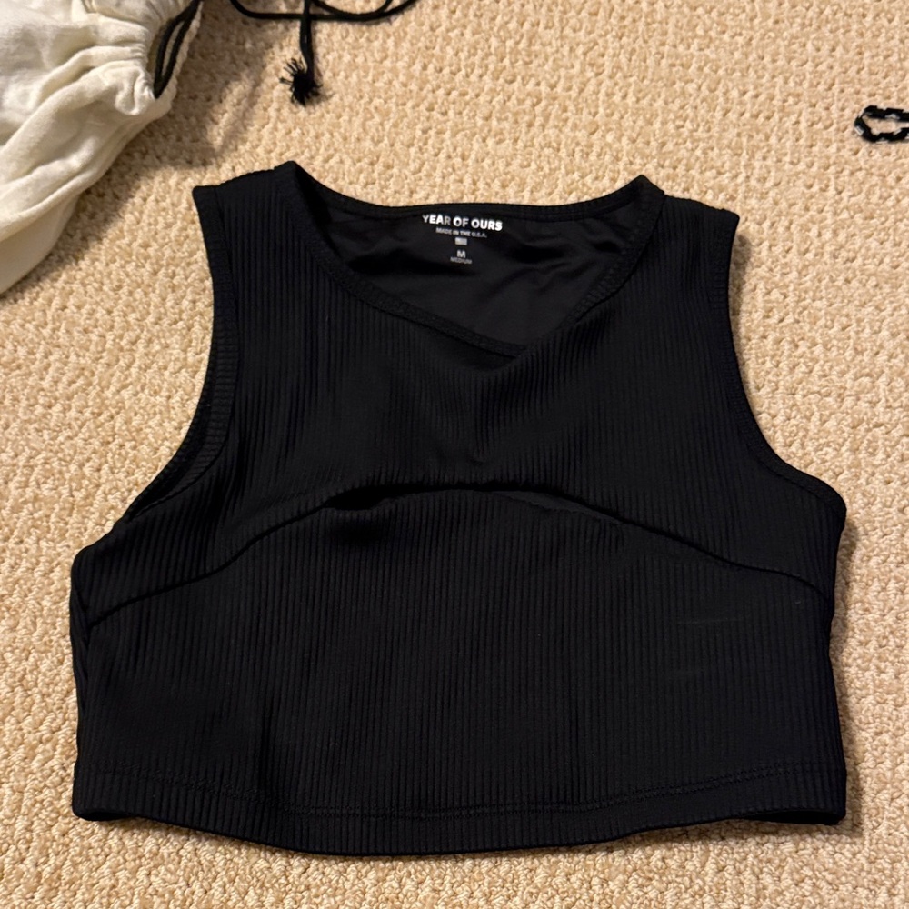 Year of Ours Black Ribbed Crop Top